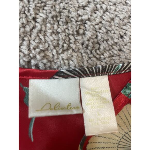 Vintage Sexy Red Satin 2-Piece Lingerie Set | Floral Print Cami Top Trim Panties - Picture 5 of 9